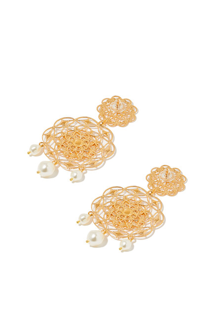 Gardenia Pearl Earrings, 18k Gold/Rhodium & Crystals